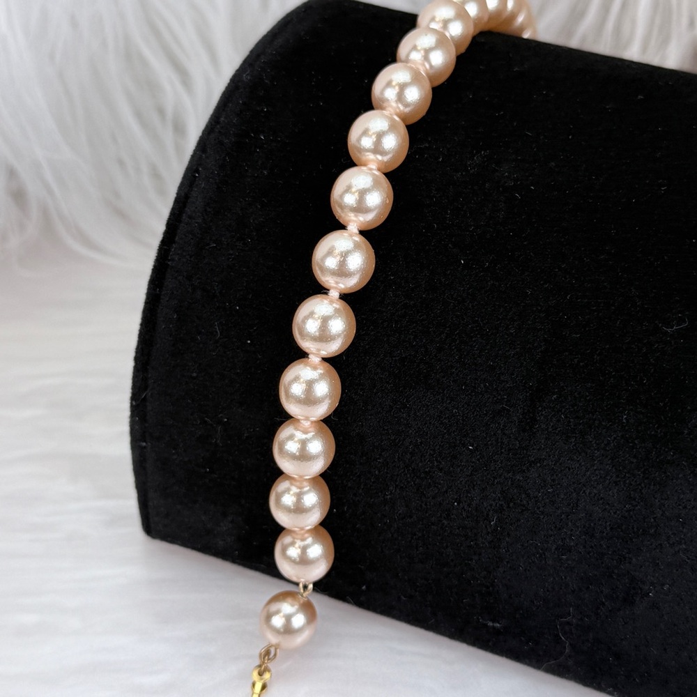 Lustrous vintage, gold tone, champagne, faux, pearl bracelet